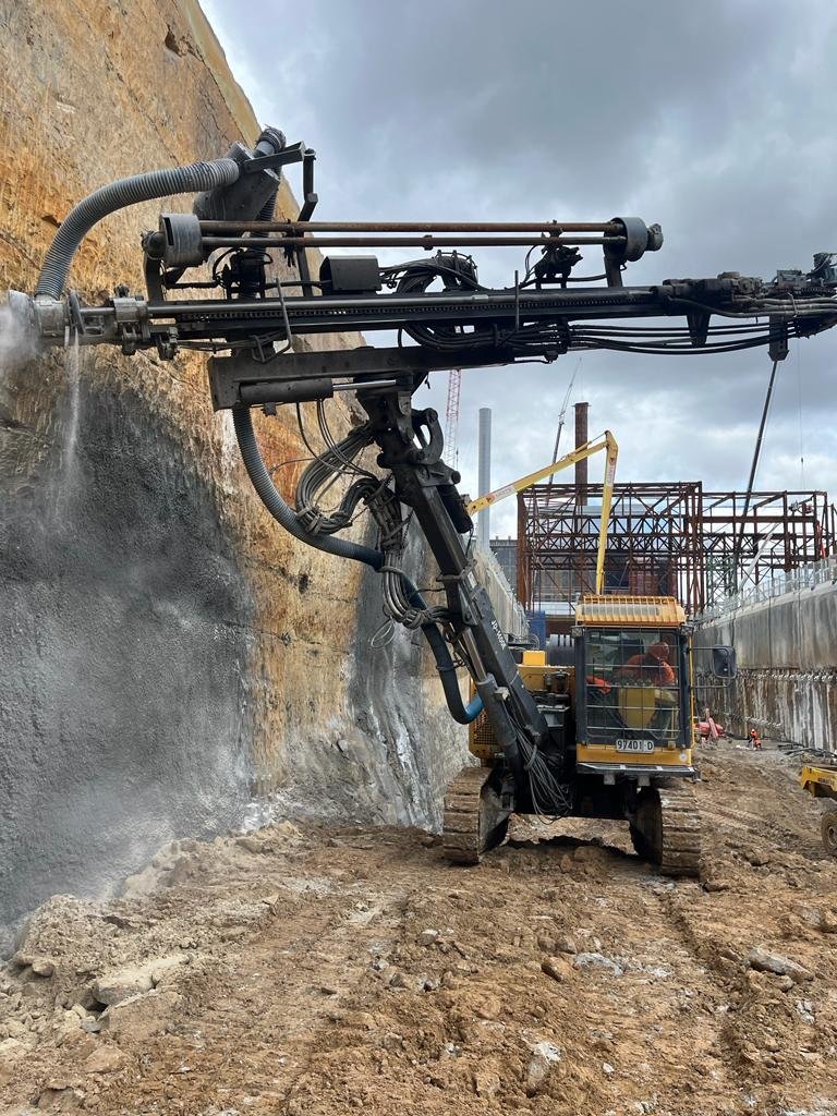 Shotcrete being sprayed on an Australian civil jobsite